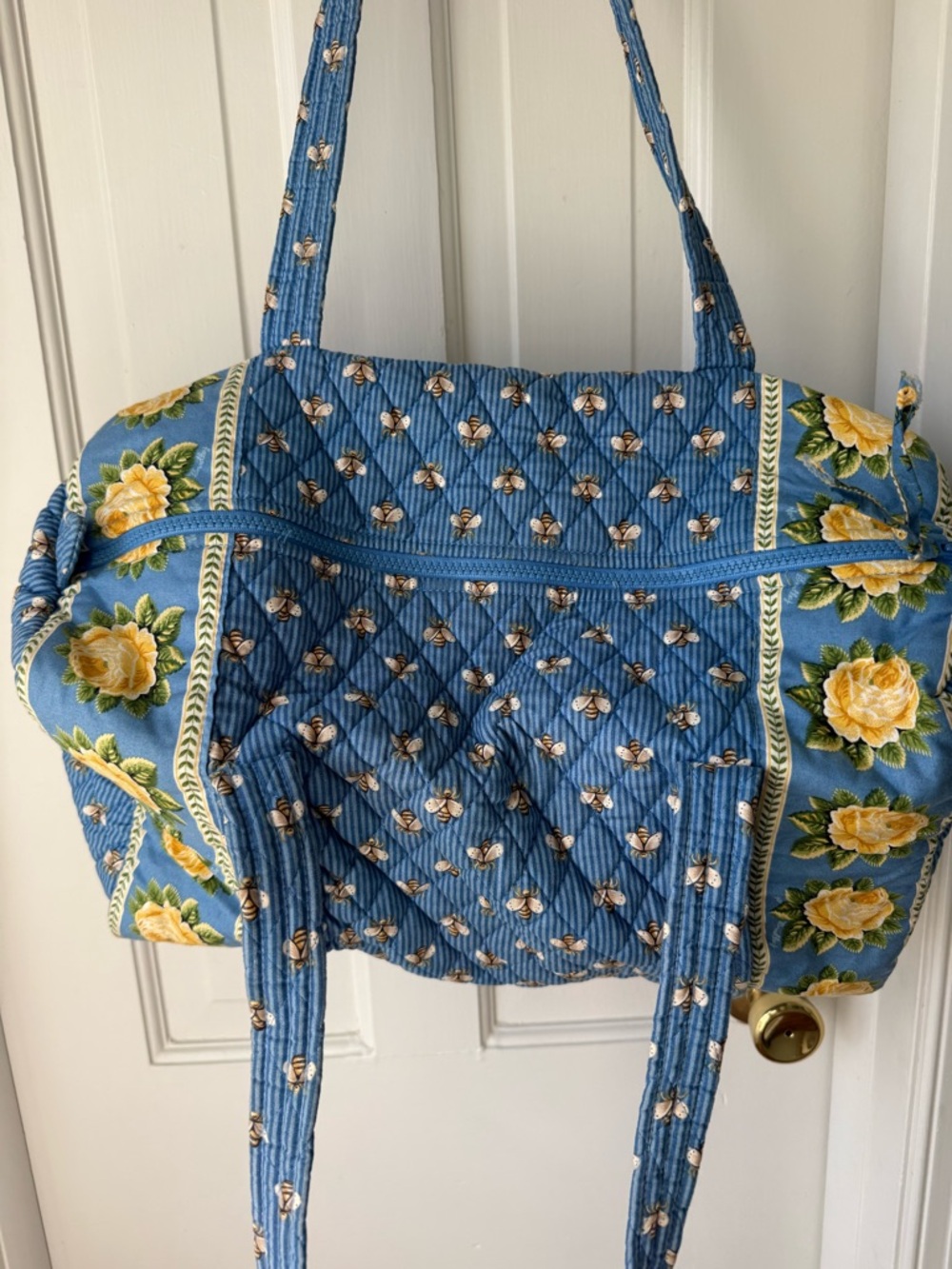 Vera Bradley Blue Quilted Travel Duffel with Yellow Rose & Bees Retired print - Picture 5 of 11